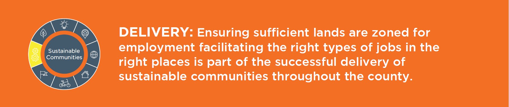 Ensuring sufficient lands are zoned for employment, facilitating the right types of jobs in the right places is part of the successful delivery of sustainable communities throughout the county.
