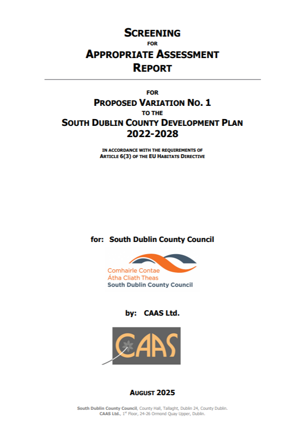 Image showing the front page of the Screening for Appropriate Assessment Report