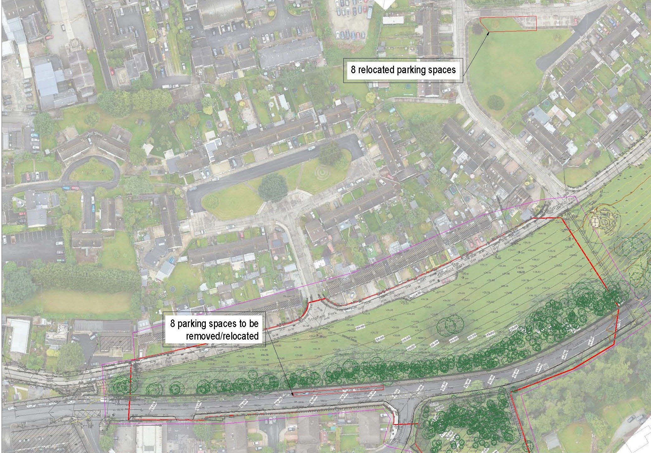 Context Map with diagram of the parking to be relocated, and location of relocation