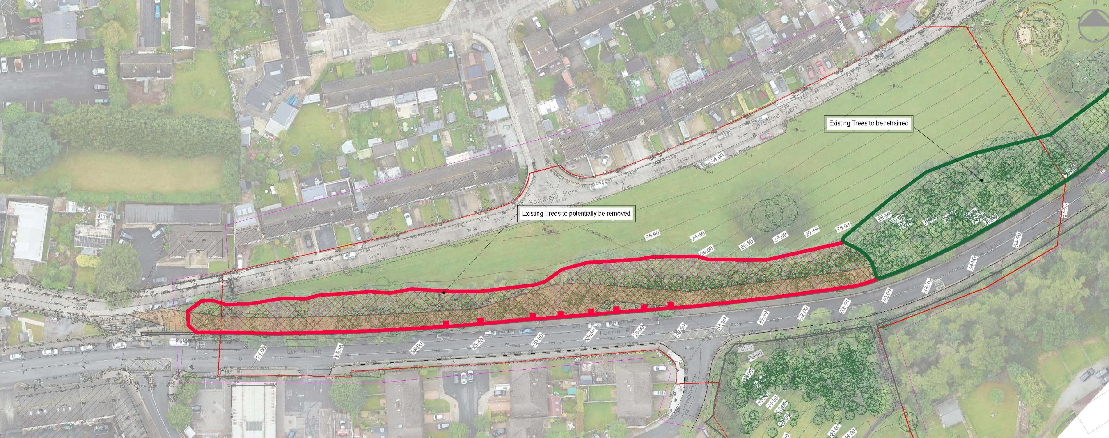Lucan Boardwalk Part 8, potential extents of tree removal (1160 sqm)