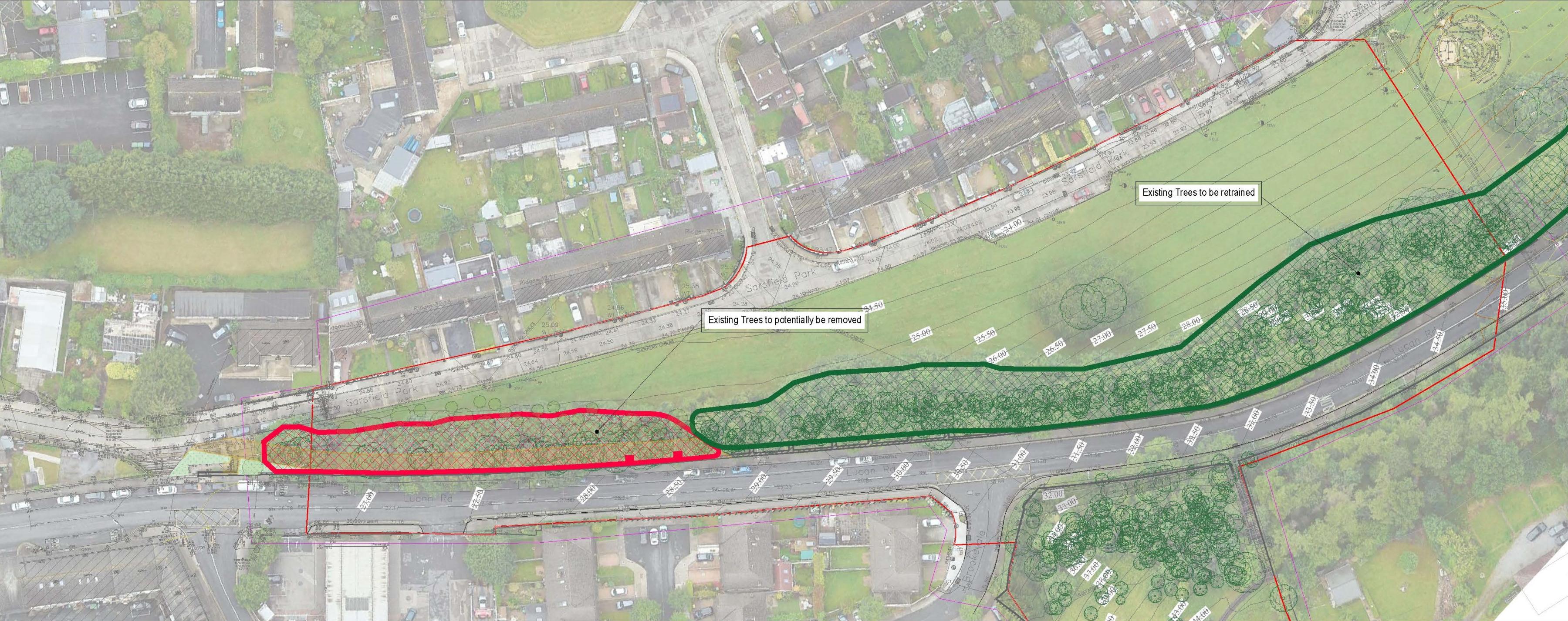 Alternative Design Lucan Boardwalk, potential extents of tree removal (480 sqm)